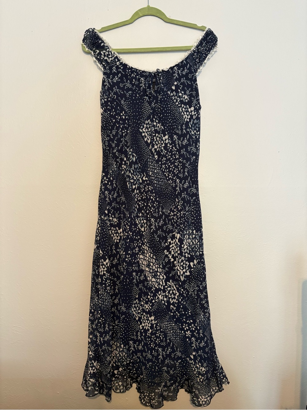 Navy and White Floral Off-Shoulder Maxi Dress